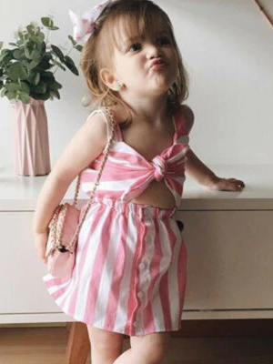 Mommy and Me Pink Striped Bow Dress