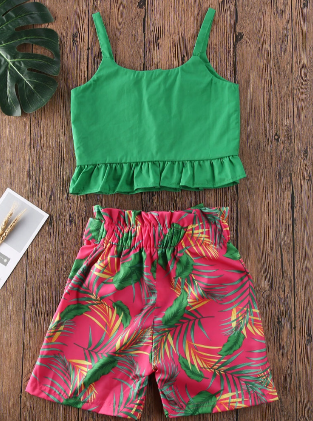 Toddler Resort Wear | Girls Cropped Top & Tropical Ruched Shorts Set