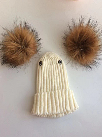 Baby Faux Fur Pom Pom Kint Bobble Hat - Mia Belle Girls