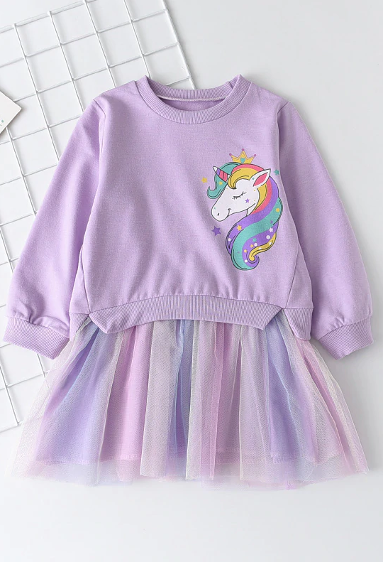  Girls Spring Outfits | Long Sleeve Unicorn Sweatshirt Tutu Dress