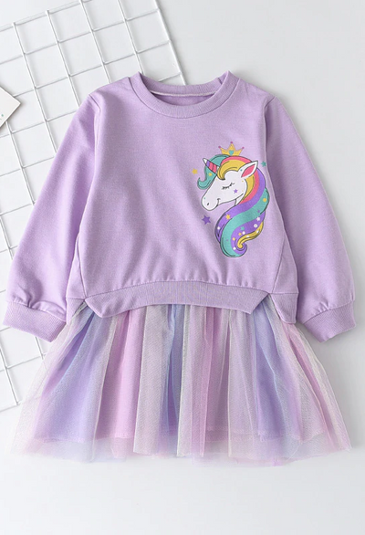  Girls Spring Outfits | Long Sleeve Unicorn Sweatshirt Tutu Dress