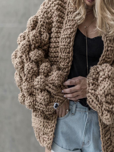 Women's Thick Knit Bell Sleeve Cardigan Beige