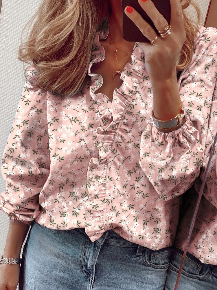 Women's Diva Design Cascading Ruffle Long Sleeve Top Pink