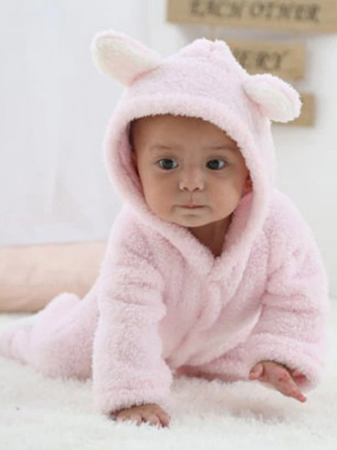 Baby Little Teddy Bear Fleece Onesie with Footies - Pink