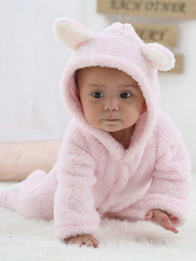 Baby Little Teddy Bear Fleece Onesie with Footies - Pink