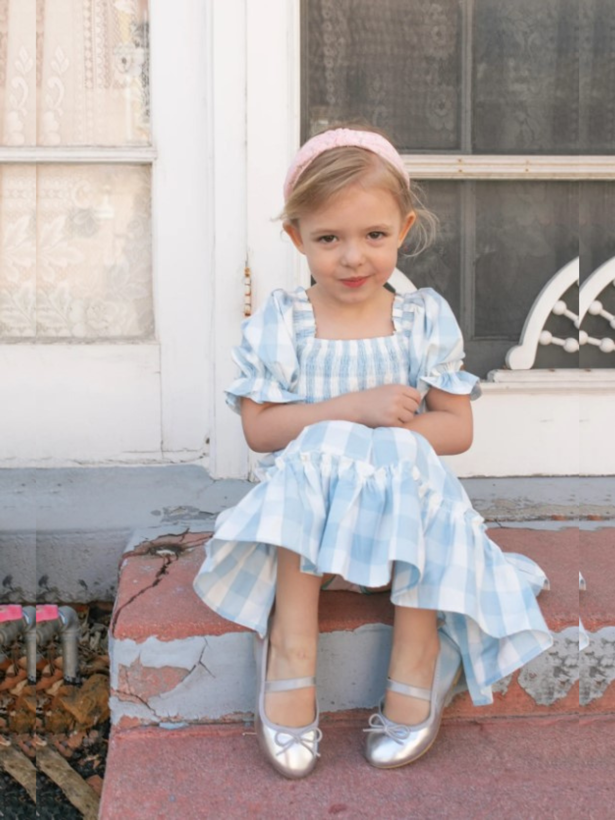 Girls Spring Dresses | Puff Sleeve Blue Gingham Ruffled Smock Dress