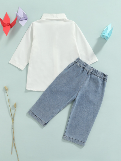 Toddler Clothing Sale | Button Up Shirt & Jeans Set | Mia Belle Girls