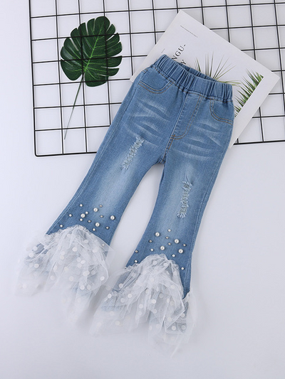 Fall Clothes For Kids | Mesh Polka Dot Pearl Jeans | Girls Boutique