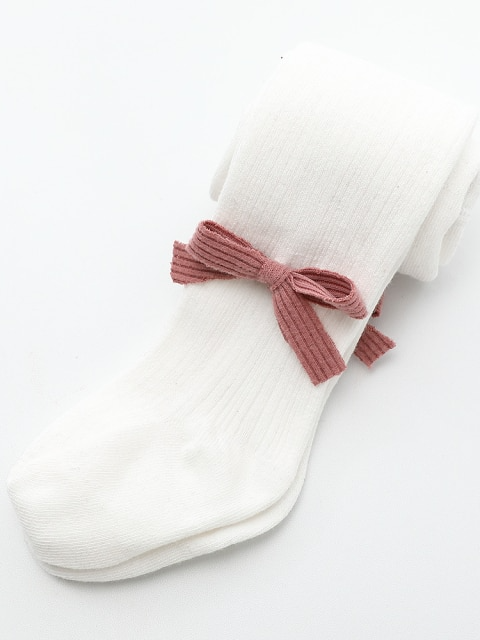 Baby Beautiful Bowknot Ribbed Leggings White