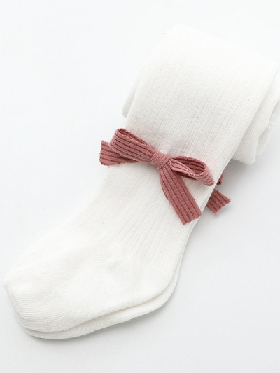 Baby Beautiful Bowknot Ribbed Leggings White