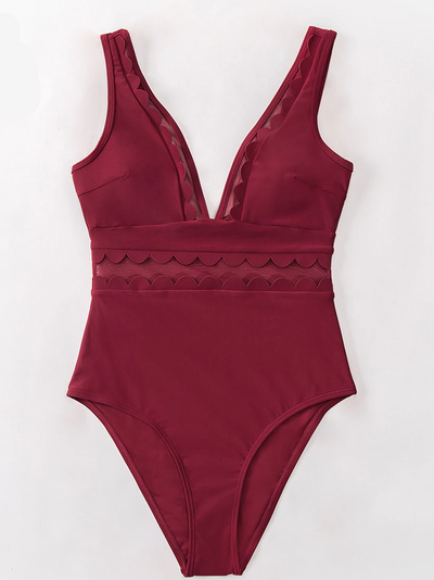 Women's Mesh V Neck One Piece Monokini Swimsuit - Mia Belle Girls