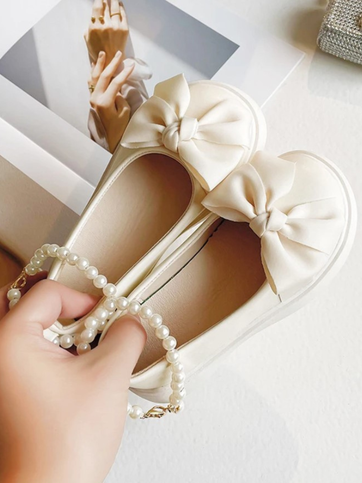 So Bow-tiful Pearl Strap Shoes By Liv and Mia
