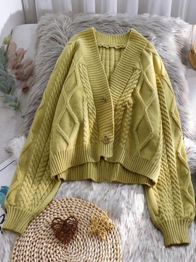 Women's Lovely Lantern Long Sleeve Button-Down Cardigan Green