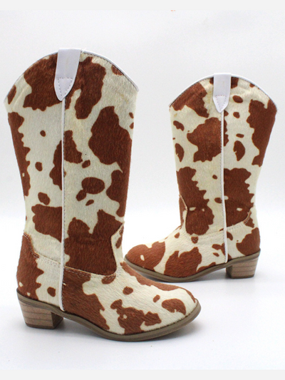 Kids Shoes By Liv & Mia | Girls Cute Cow Print Faux Fur Cowboy Boots