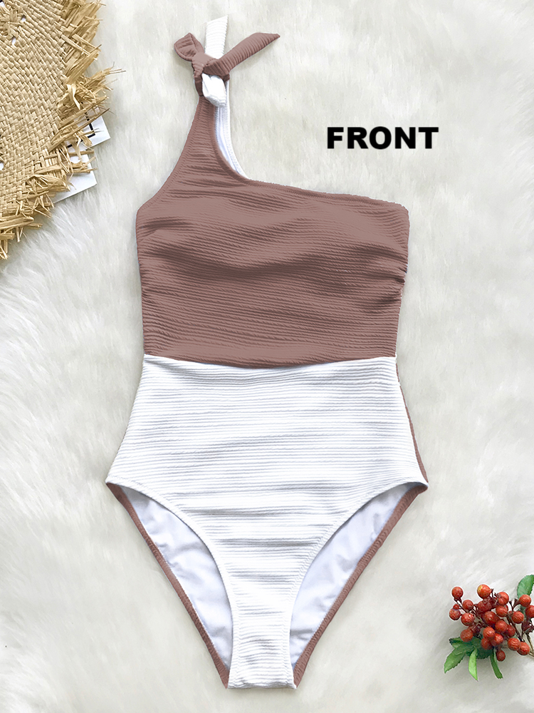 Women's One Shoulder Reverse Color Block One Piece Swimsuit - Mia Belle Girls