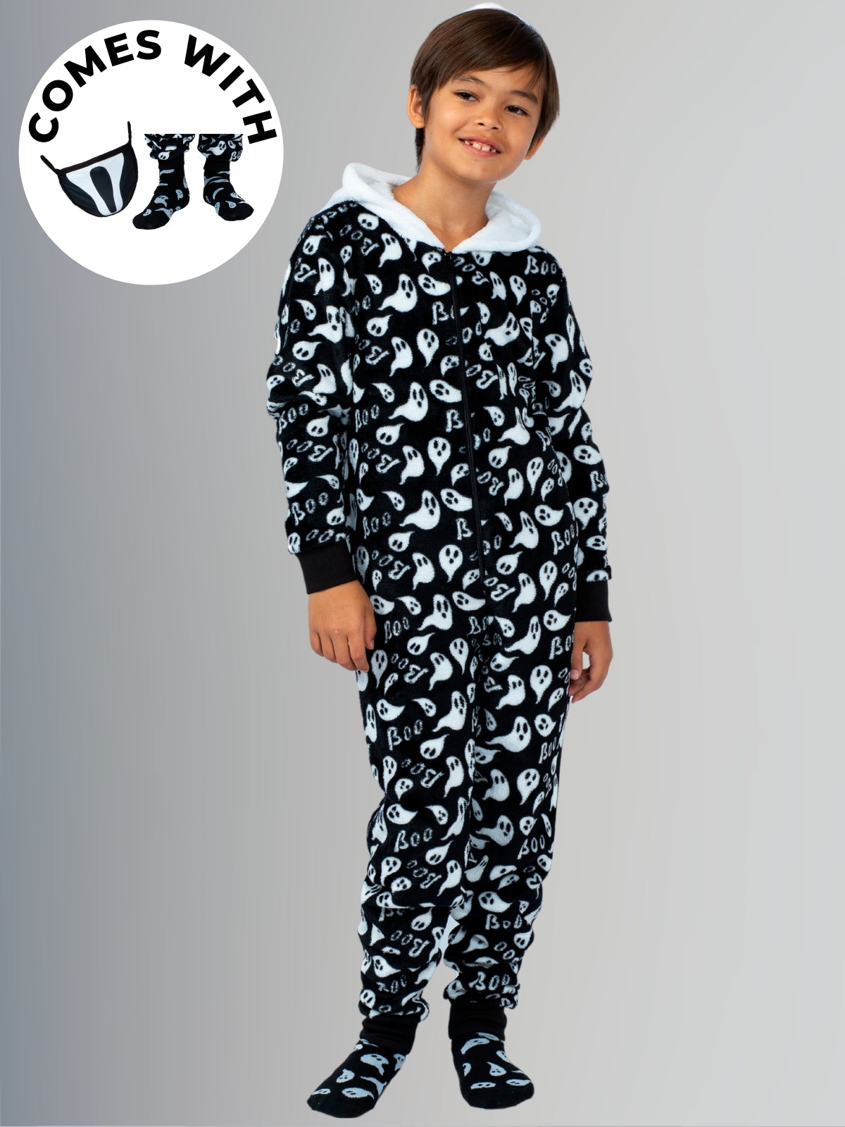 Family Halloween Ghost Hoodie Onesie Pajamas Set - Mia Belle Girls