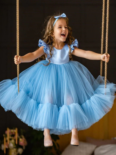 Girls Formal Dresses | Flutter Sleeve Tulle Special Occasion Dress