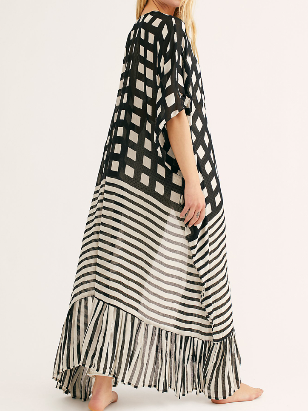 Women's Checkered and Striped Swimsuit Cover Up
