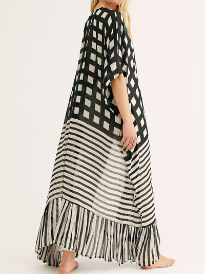 Women's Checkered and Striped Swimsuit Cover Up
