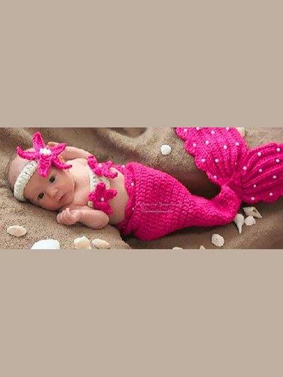 Baby knitted photoshoot costume - pink mermaid