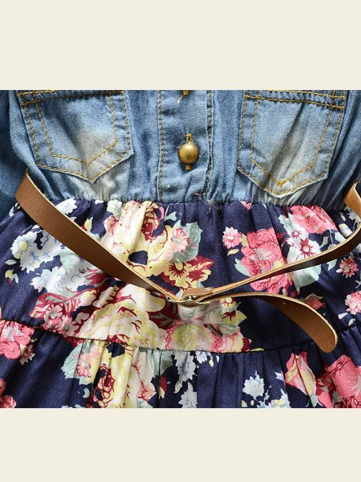 Girls Casual Spring Dresses | Denim Bodice Floral Tiered Ruffle Dress