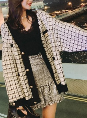 Women's Preppy Chic Vintage Tweed Cardigan White