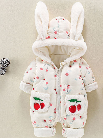 Baby Cherry Bomb Bunny Full Zip Hooded Jumpsuit - White