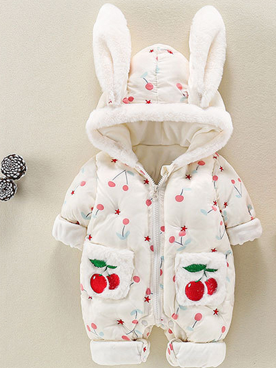 Baby Cherry Bomb Bunny Full Zip Hooded Jumpsuit - White