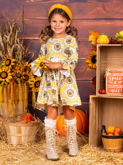 Toddler Fall Dresses | Little Girls Hi-Lo Sunflower Ruffle Dress 