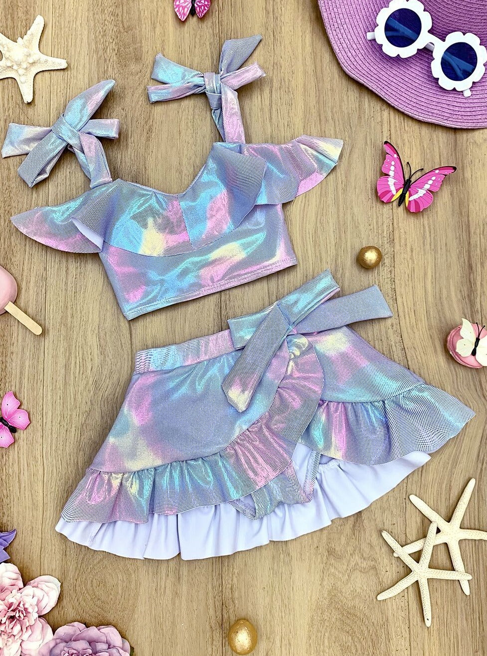 Toddlers Mermaid Swimsuits | Tie-Dye Wrap Skirt Two Piece Swimsuit