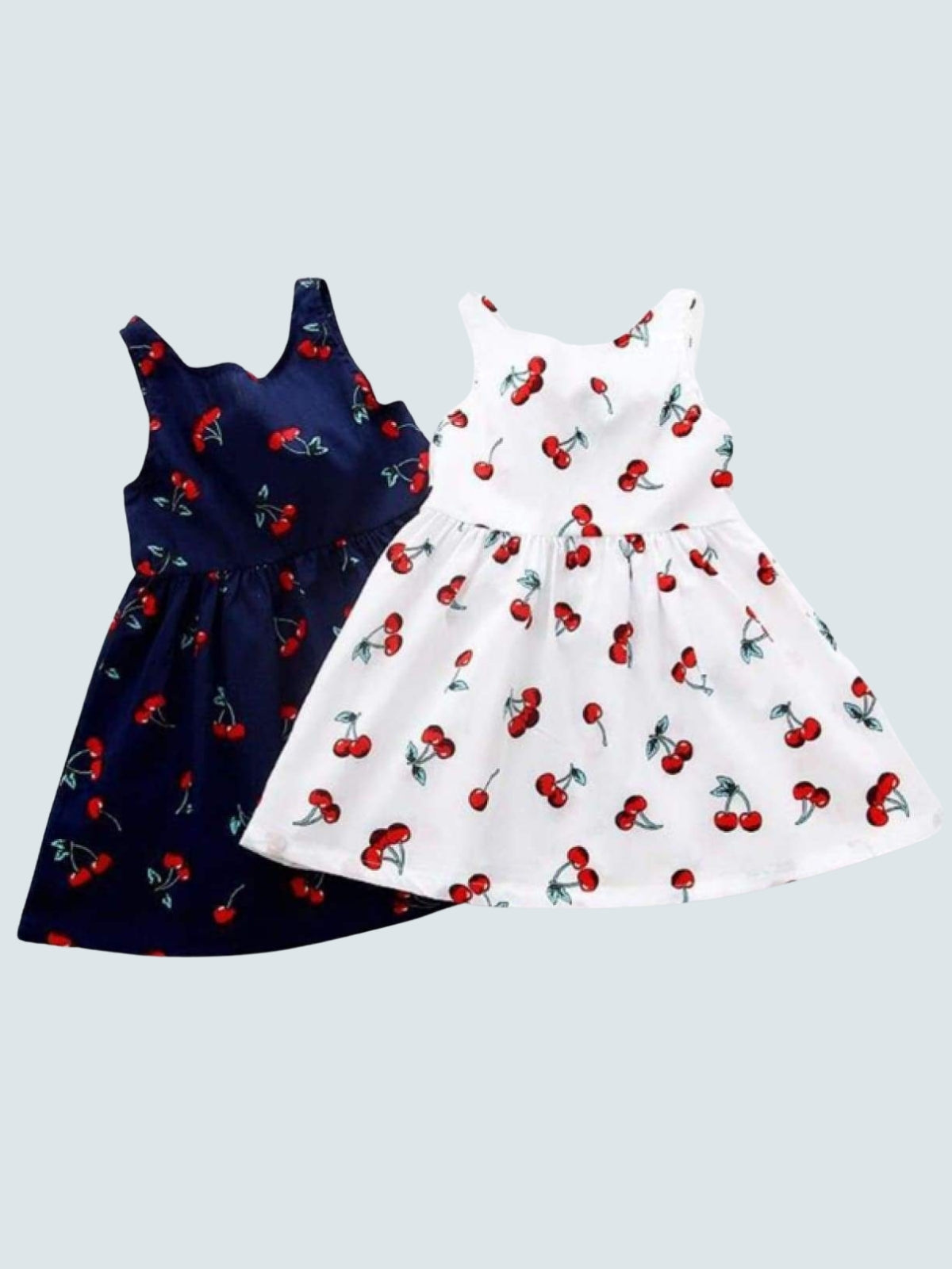 Girls Sleeveless Cherry Print Summer Dress - Casual Spring Dress