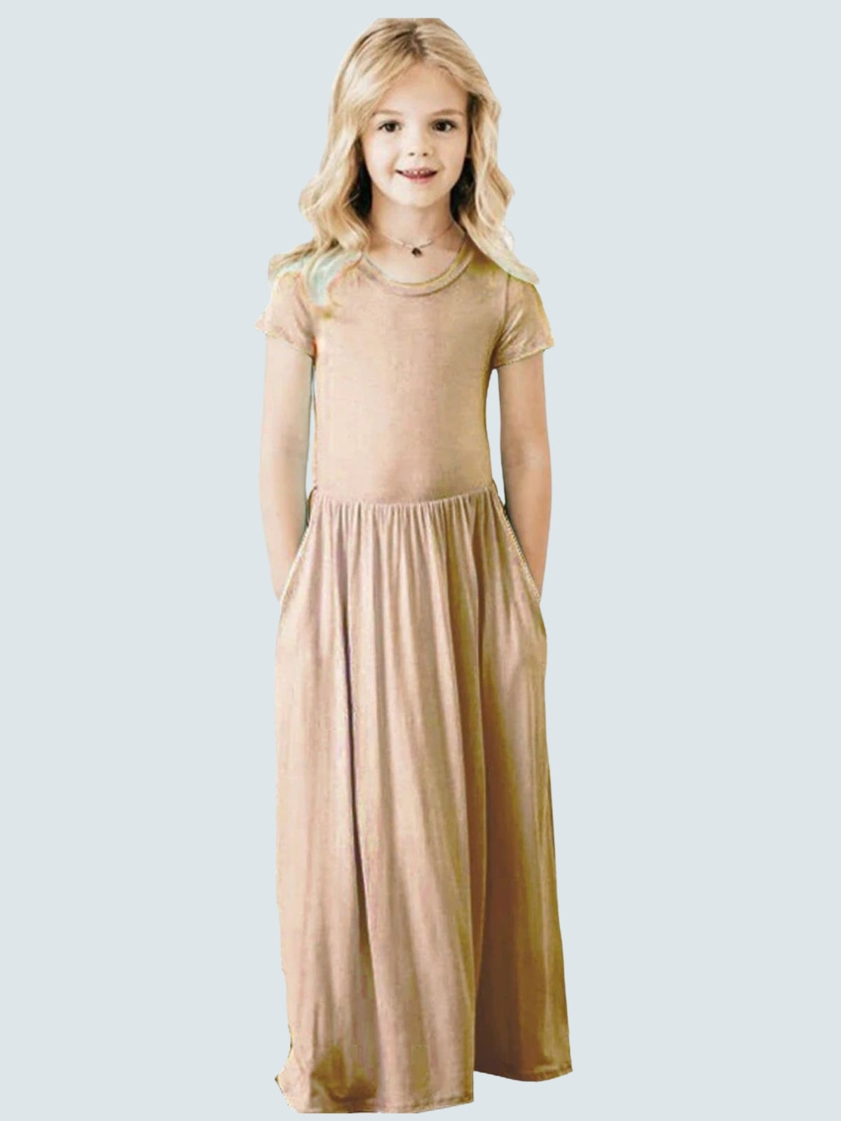 Girls Cute Spring Dresses | Short Sleeve Pockets Pleated Maxi Sundress