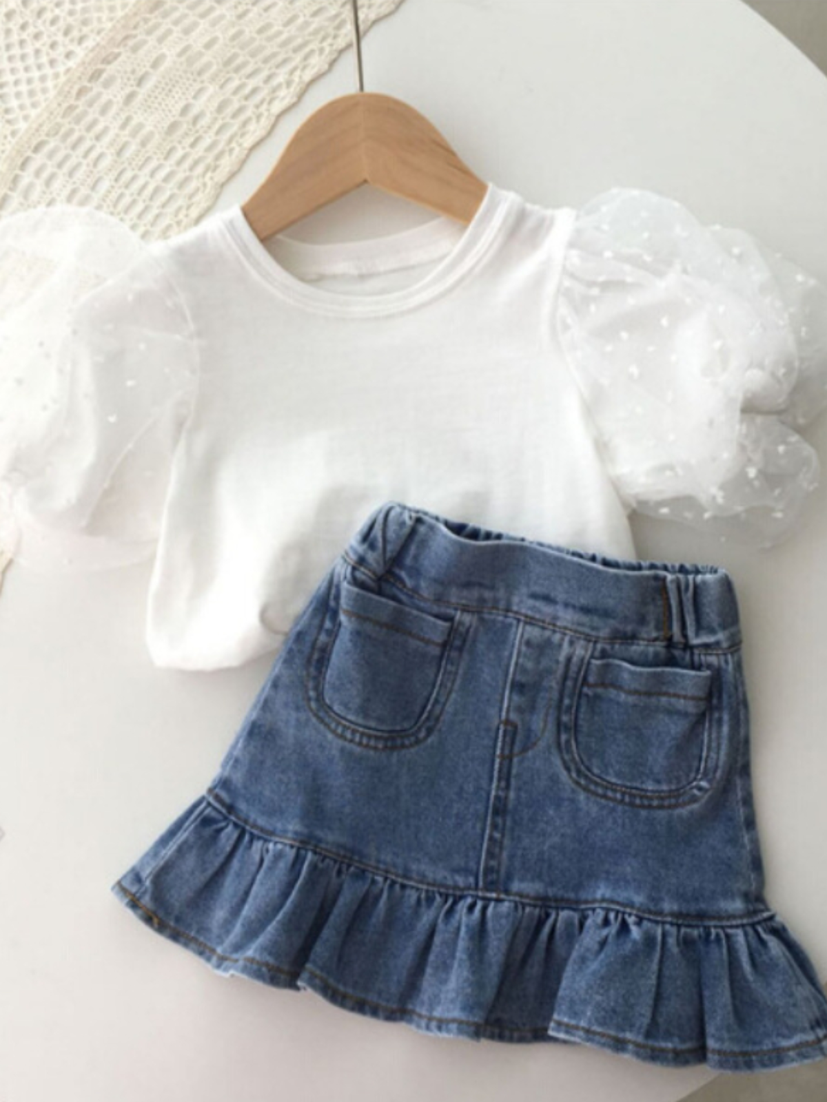 Photo Ready Ruffle Denim Skirt Set