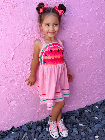 Toddler Spring Dresses | Girls Watermelon Sleeveless Pinstripe Dress