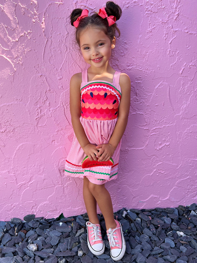 Toddler Spring Dresses | Girls Watermelon Sleeveless Pinstripe Dress