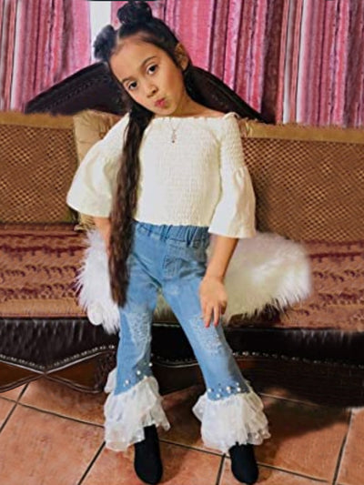 Fall Clothes For Kids | Mesh Polka Dot Pearl Jeans | Girls Boutique