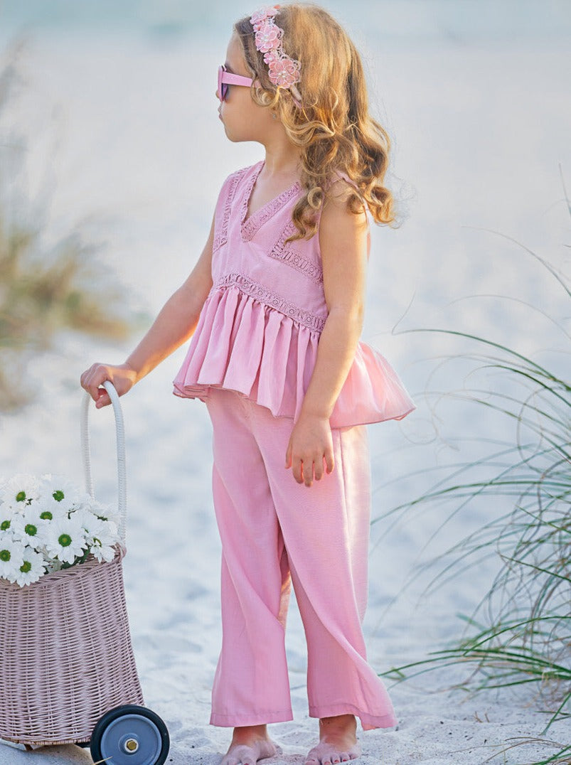 Girls Spring Peplum Top and Palazzo Pants Set - Mia Belle Girls