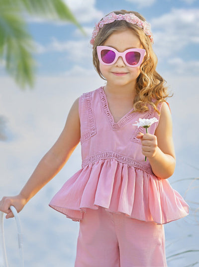 Girls Spring Peplum Top and Palazzo Pants Set - Mia Belle Girls