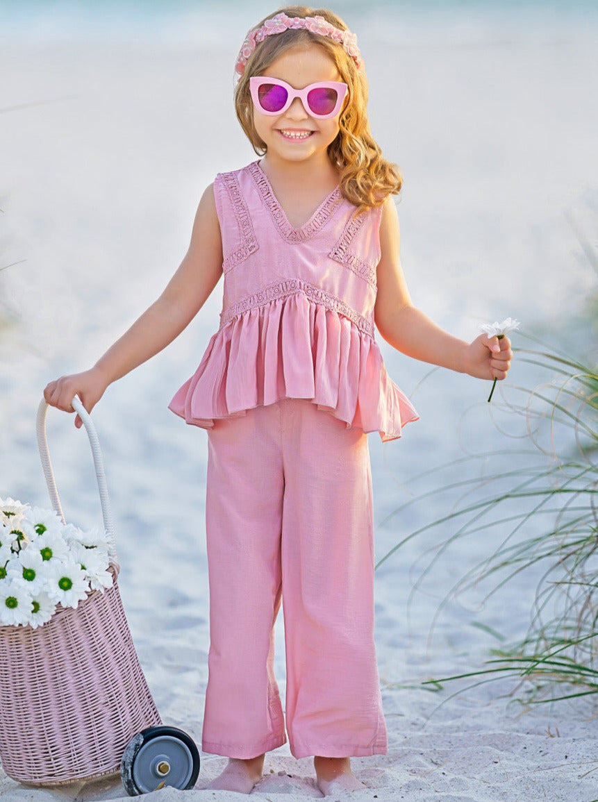 Girls Spring Peplum Top and Palazzo Pants Set - Mia Belle Girls