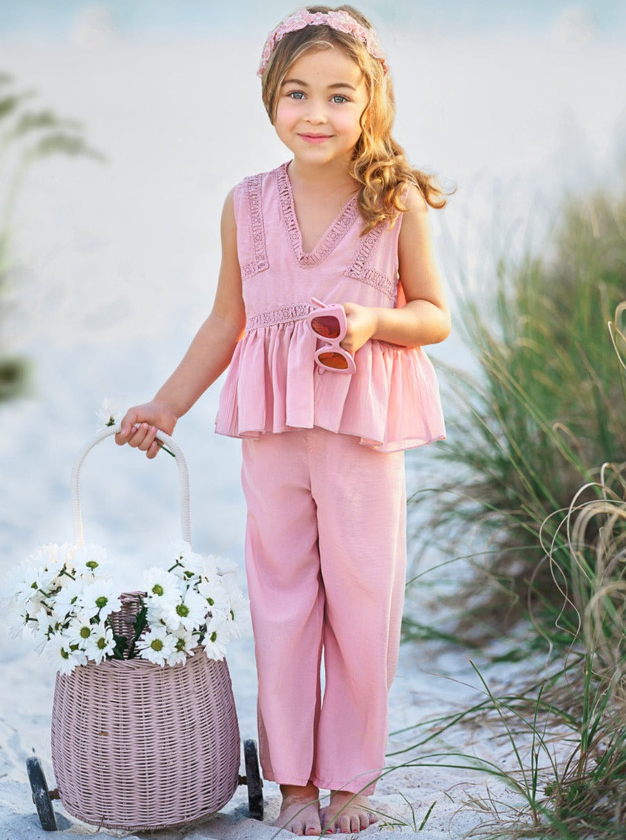 Girls Spring Peplum Top and Palazzo Pants Set - Mia Belle Girls