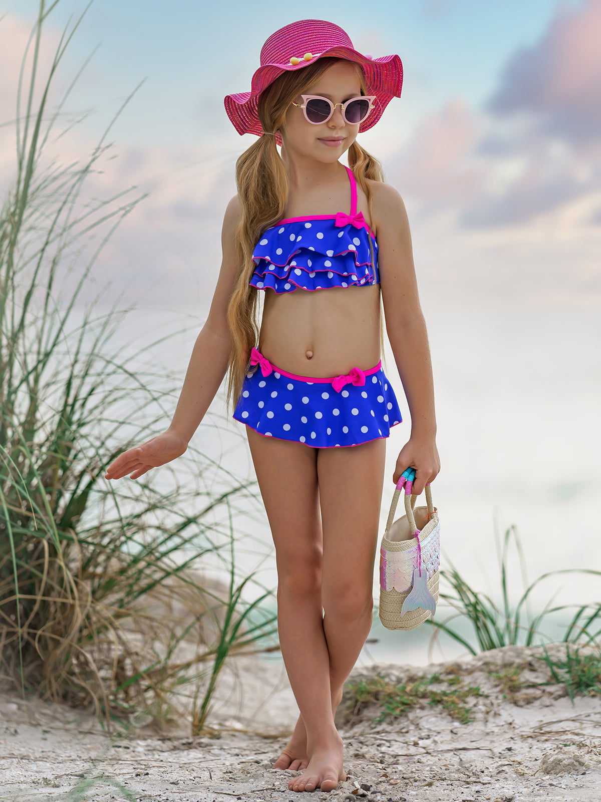 Toddler Two Piece Swimsuit | Girls Polka Dot Ruffle Skirted Swimsuit