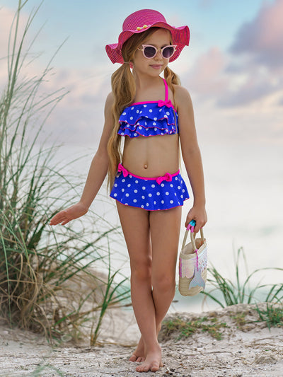 Toddler Two Piece Swimsuit | Girls Polka Dot Ruffle Skirted Swimsuit