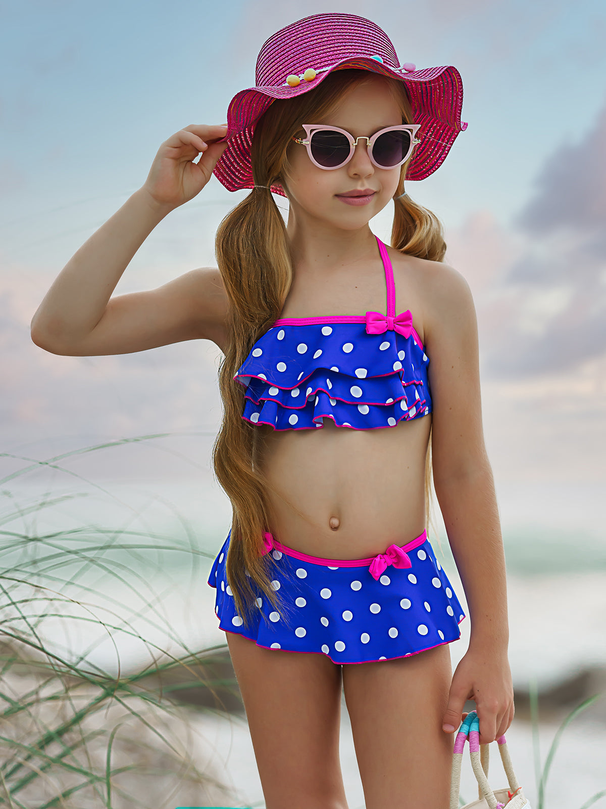 Toddler Two Piece Swimsuit | Girls Polka Dot Ruffle Skirted Swimsuit