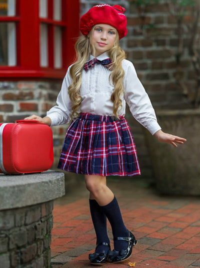 Preppy Chic Outfit | Blouse, Tie, & Plaid Skirt Set | Mia Belle Girls