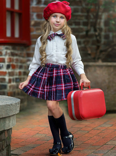 Preppy Chic Outfit | Blouse, Tie, & Plaid Skirt Set | Mia Belle Girls