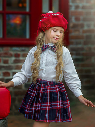 Preppy Chic Outfit | Blouse, Tie, & Plaid Skirt Set | Mia Belle Girls