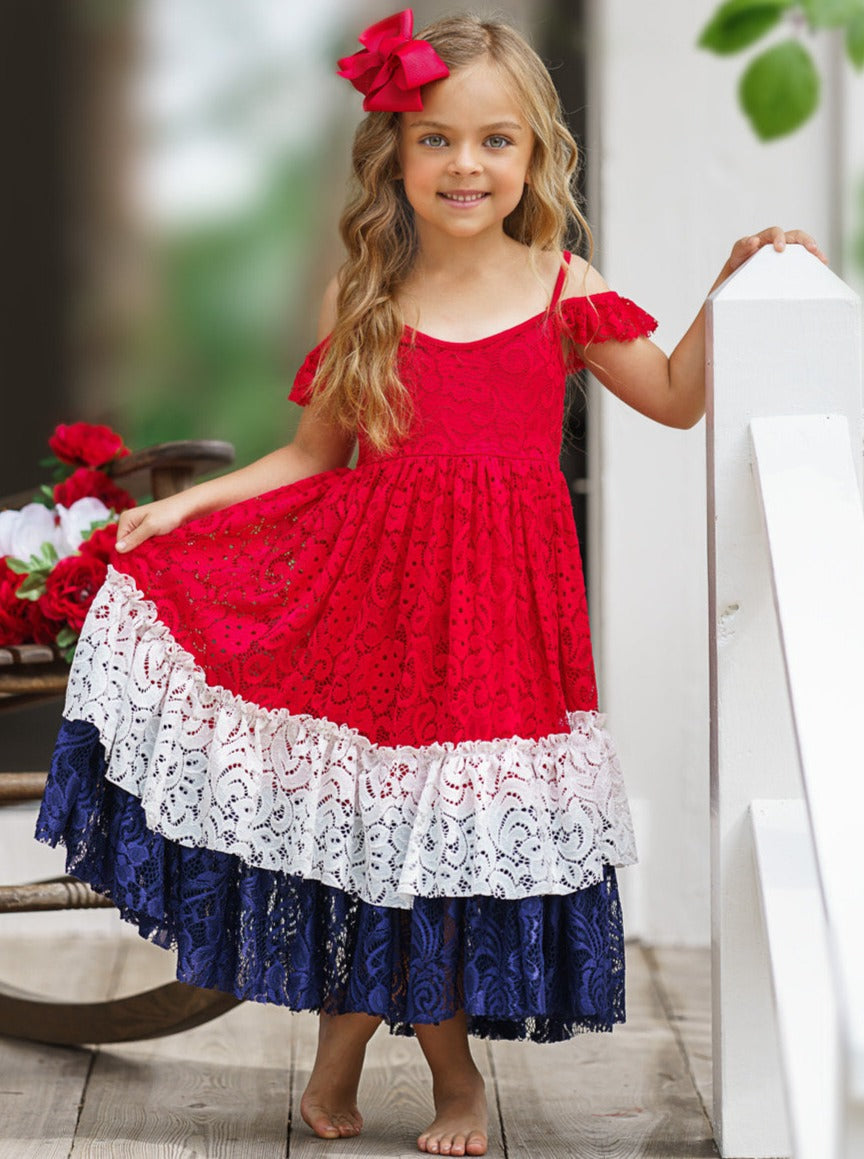 Girls 4th Of July Dresses | Patriotic Cold Shoulder Eyelet Sundress 