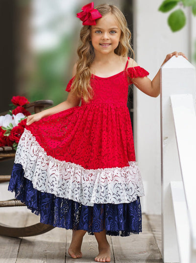 Girls 4th Of July Dresses | Patriotic Cold Shoulder Eyelet Sundress 