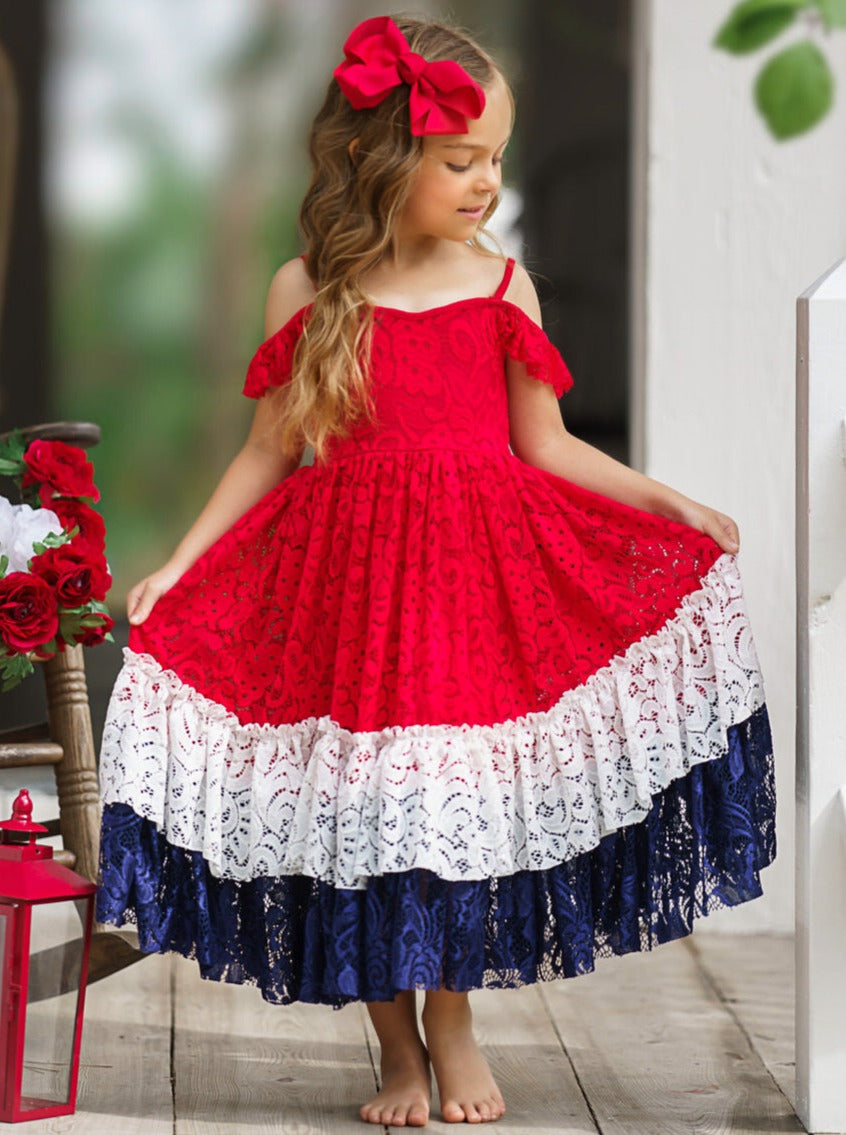 Girls 4th Of July Dresses | Patriotic Cold Shoulder Eyelet Sundress 