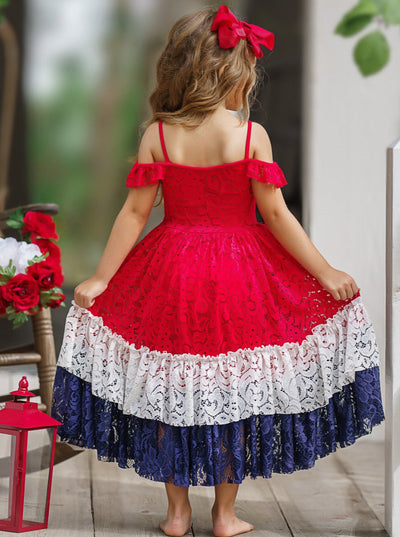 Girls 4th Of July Dresses | Patriotic Cold Shoulder Eyelet Sundress 